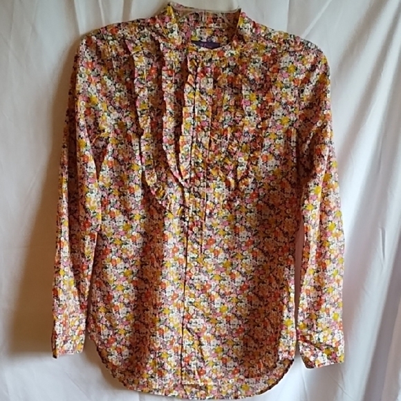 J Crew Liberty Fabric ruffled floral blouse size XS - Picture 1 of 4
